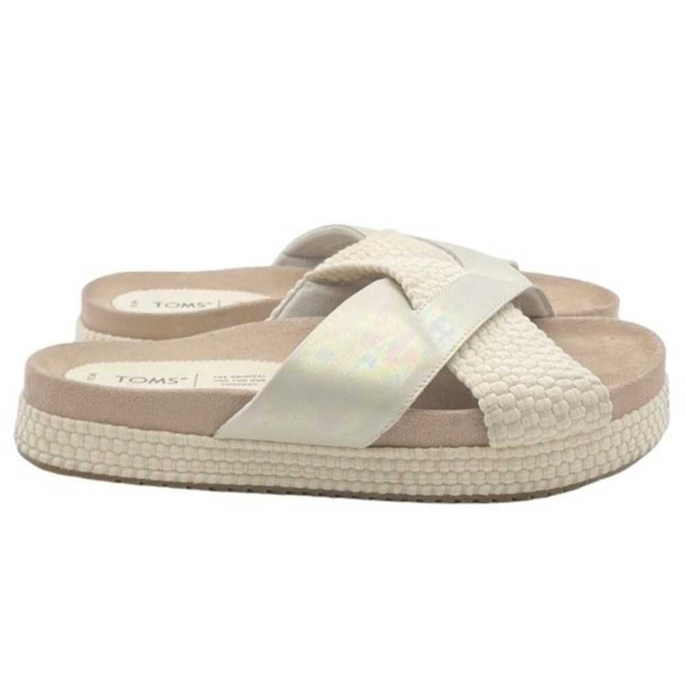 Toms Paloma Slides Iridescent Silver Cream Rope P… - image 8